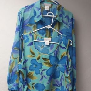 SUSAN GRAVER 2 PIECE FLORAL PRINT BLOUSE /TANK XL
